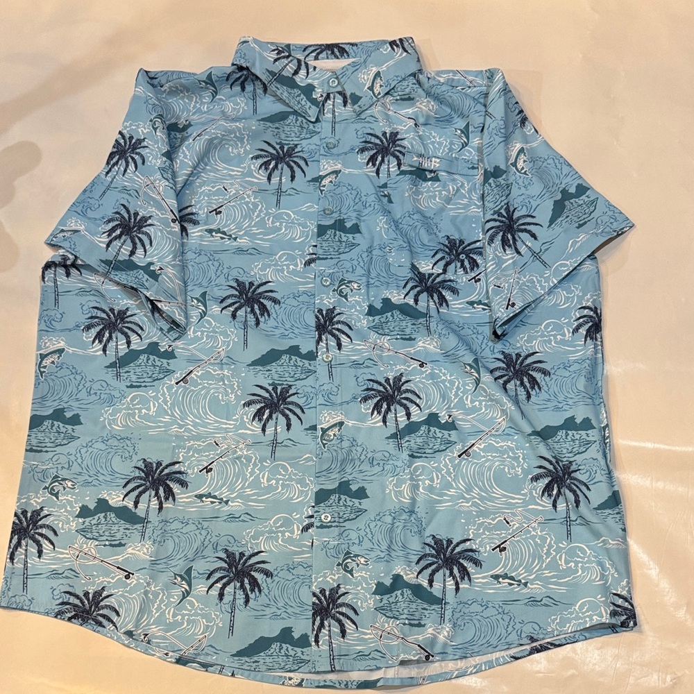 Amazon Men's Blue Tropical Print Shirt